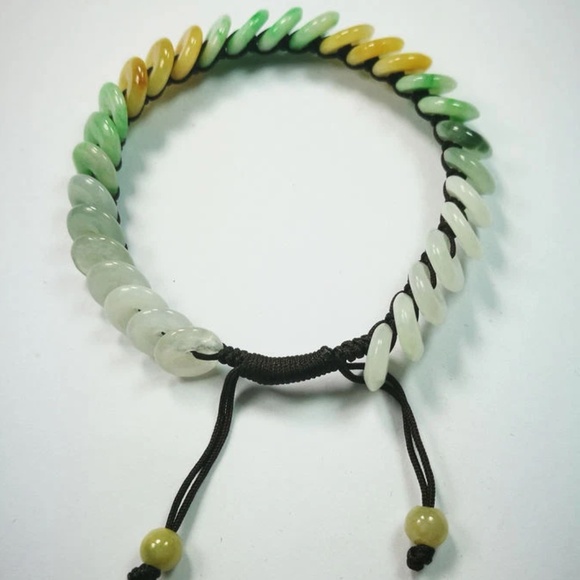 NATURE GRADE "A "BEAUTIFUL GREEN YELLOW 9MM BEADS JADE BEADS JADEITE BRACELET - Picture 6 of 9